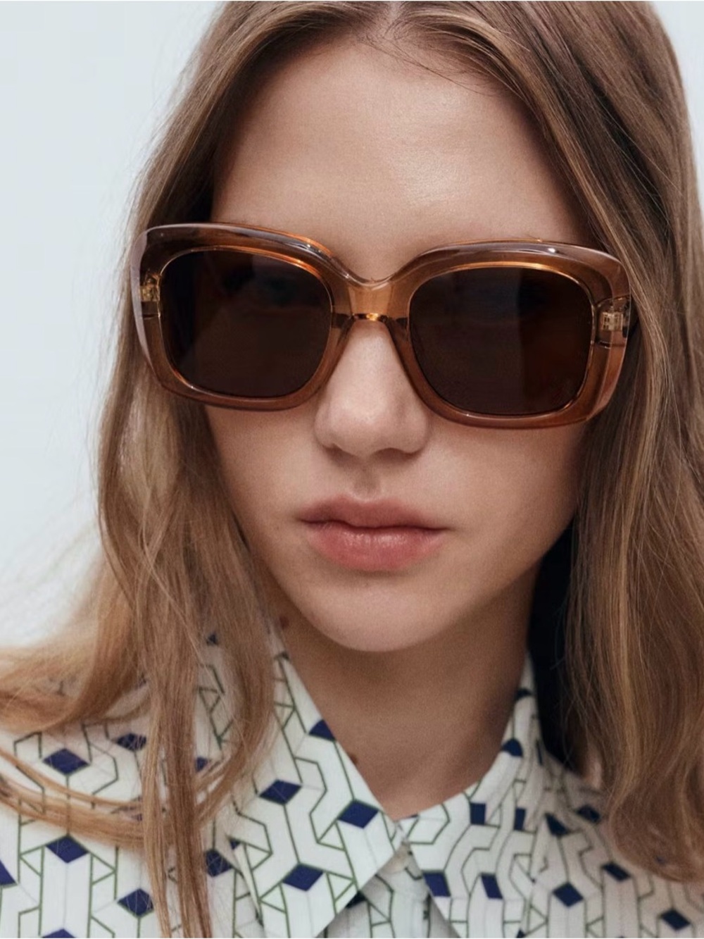 Mango Amber Brown Oversized Square Sunglasses